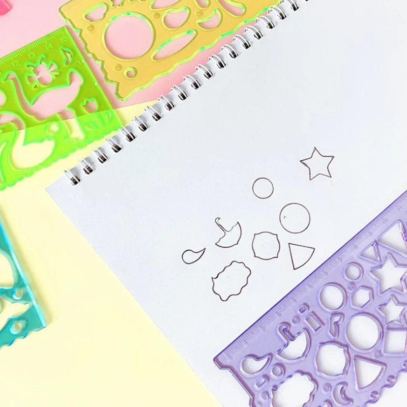 Règles Créatives Transparentes – Lot de 4, Motifs Animaux ou Géométriques, Dessin & École