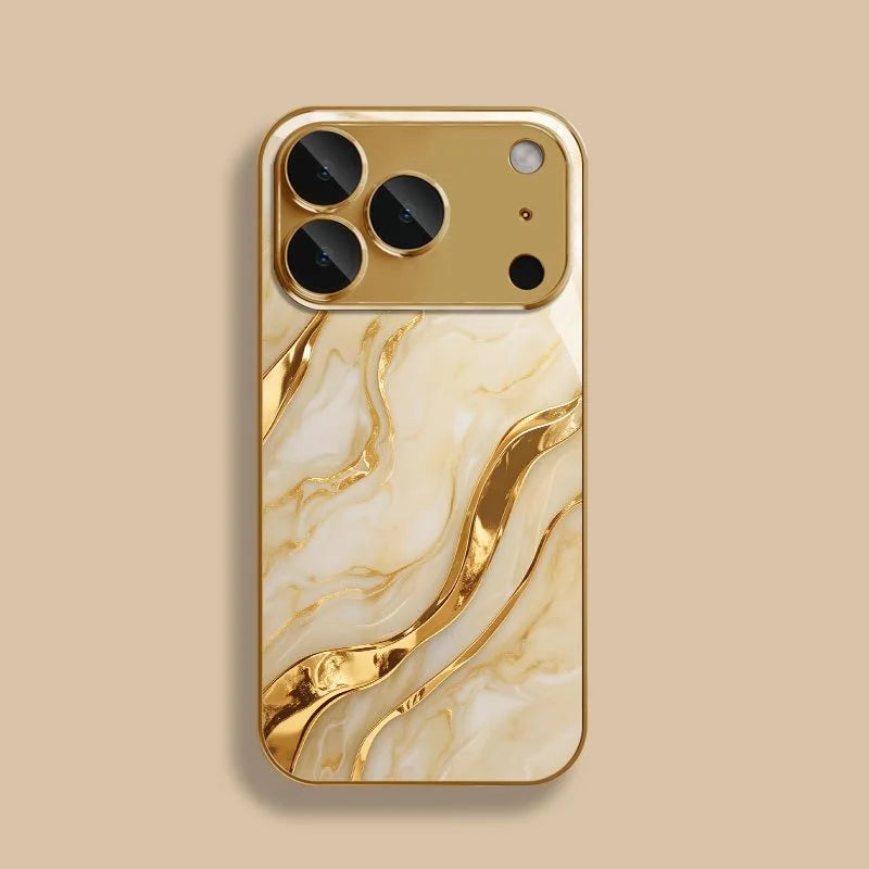 Coque iPhone Verre Trempé Marbre Doré – Anti-Choc, Anti-Rayures, Compatible iPhone 11 à 17