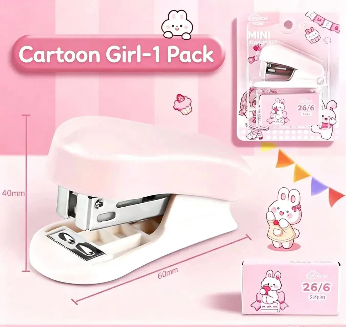 Mini Agrafeuse Kawaii Métal – 12 Feuilles, Agrafes 26/6 Incluses, Bureau & École, Bleu ou Rose