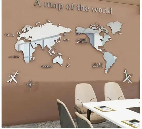 Sticker Mural Carte du Monde 3D en Acrylique – Décoration Salon, Bureau