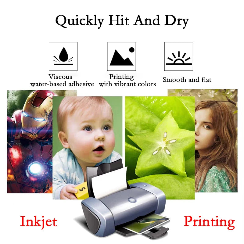 Papier Photo Autocollant Brillant – A4, A5 ou A6 – 135g ou 150g – Jet d’Encre – 20 à 100 Feuilles