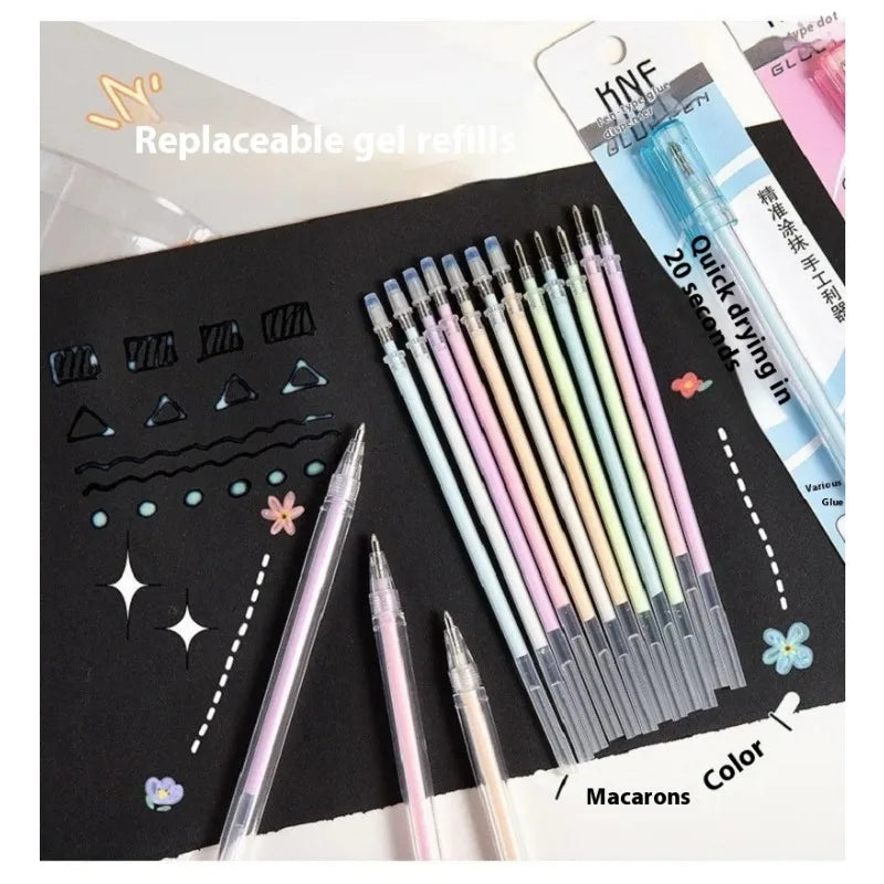 Set 12 Stylos Colle Candy Color + 6 Recharges – Séchage Rapide, Haute Viscosité, École & DIY