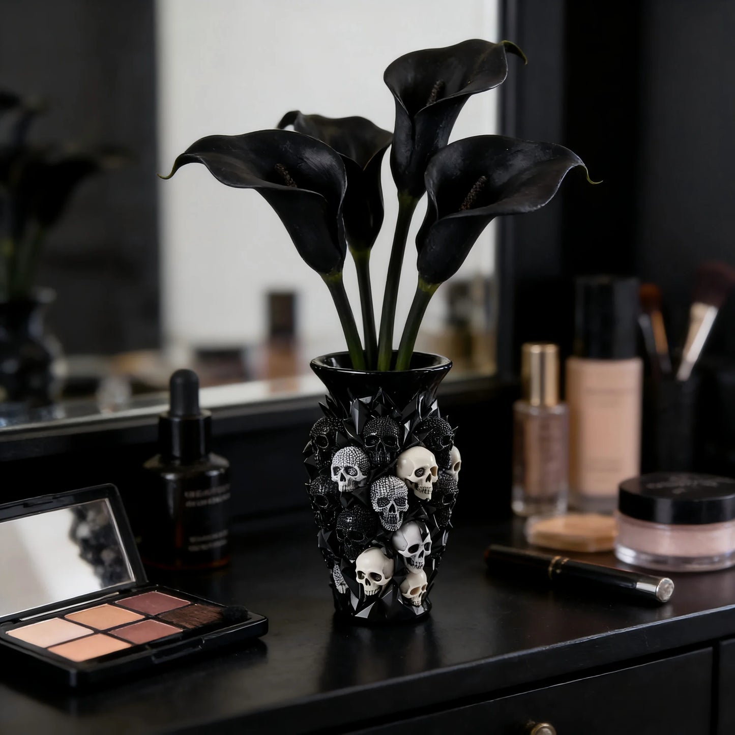 Vase Tête de Mort 3D en Résine Noire – Décoration Gothique Halloween