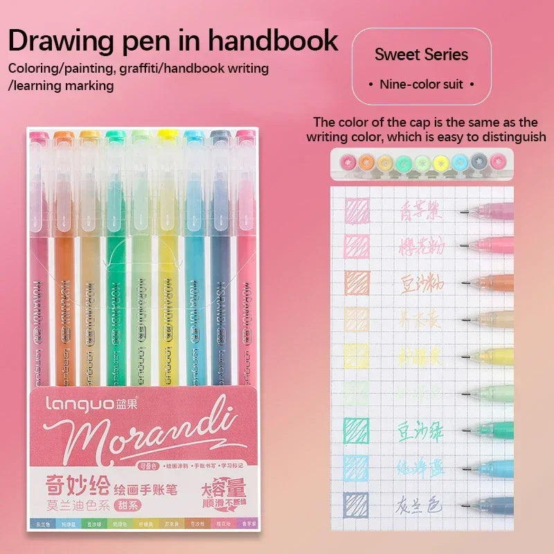 Stylos Gel Languo – Grande Capacité, 0,6 mm, Lot de 6 ou 9, Kawaii Art & Doodle, Papeterie Étudiant