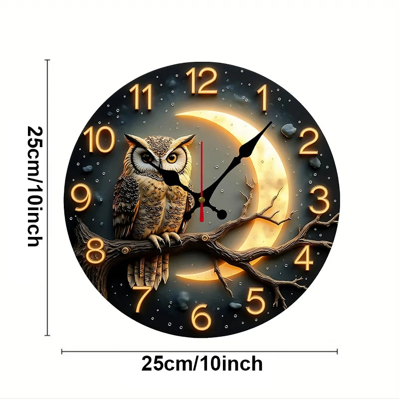 Horloge Murale Ronde en Bois Silencieuse – Décoration Moonlight Night 24,5 cm