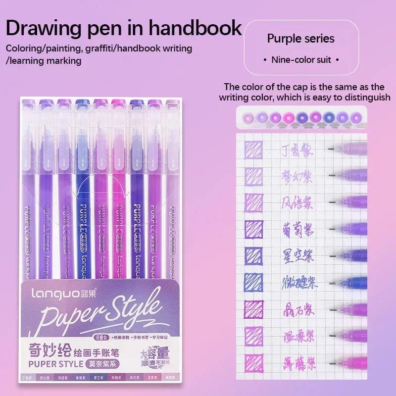 Stylos Gel Languo – Grande Capacité, 0,6 mm, Lot de 6 ou 9, Kawaii Art & Doodle, Papeterie Étudiant