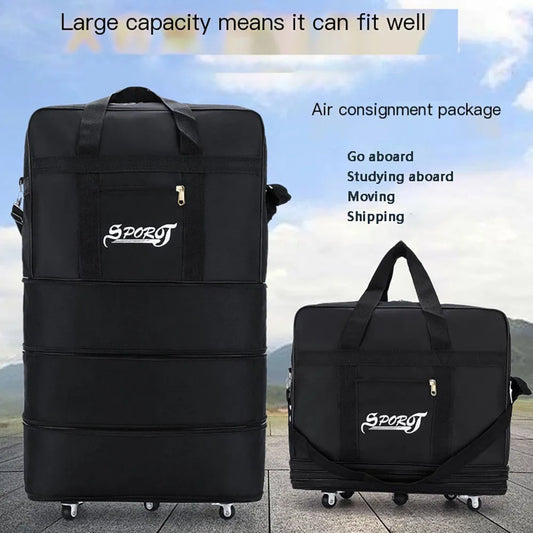 Valise Trolley Oxford Noire – Extensible, Pliable, Roulettes Spinner – Voyage Weekend