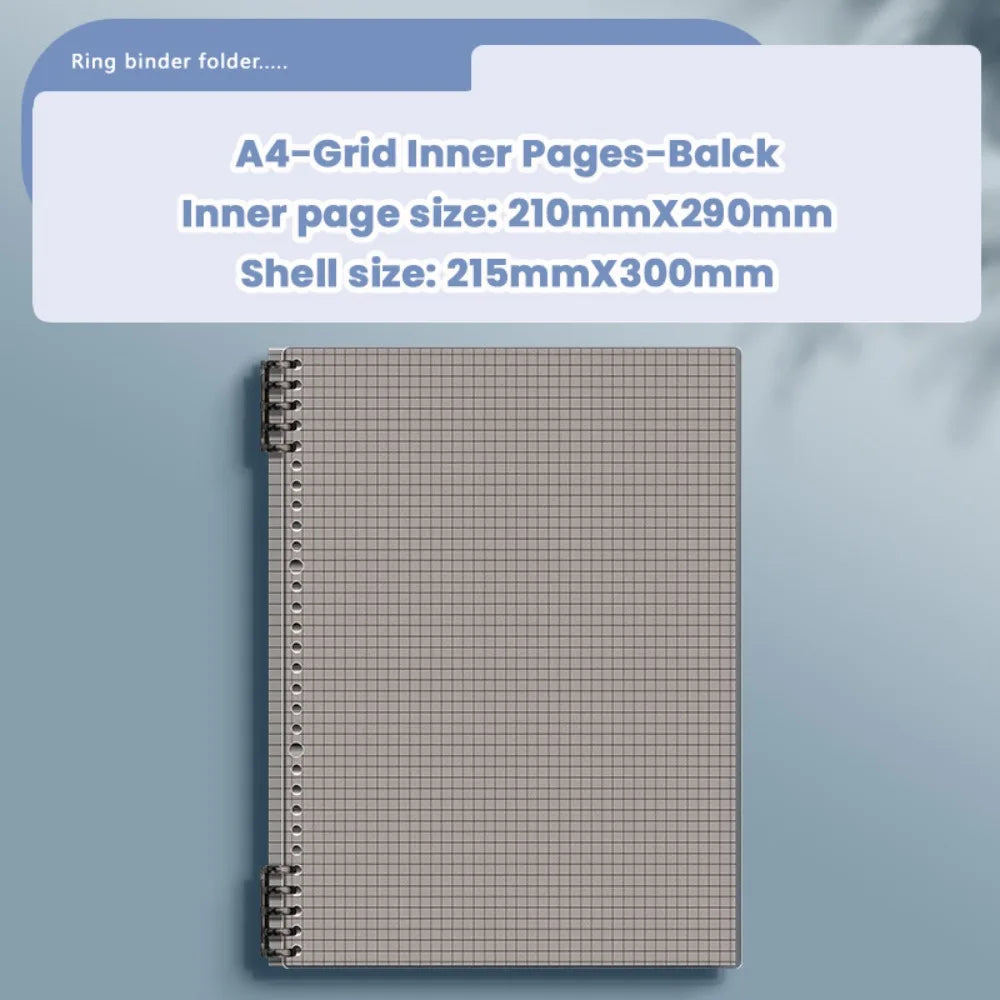 Cahier à Feuilles Mobiles A4/A5 – 60 Feuilles, Ligné ou Quadrillé, Couverture Transparente