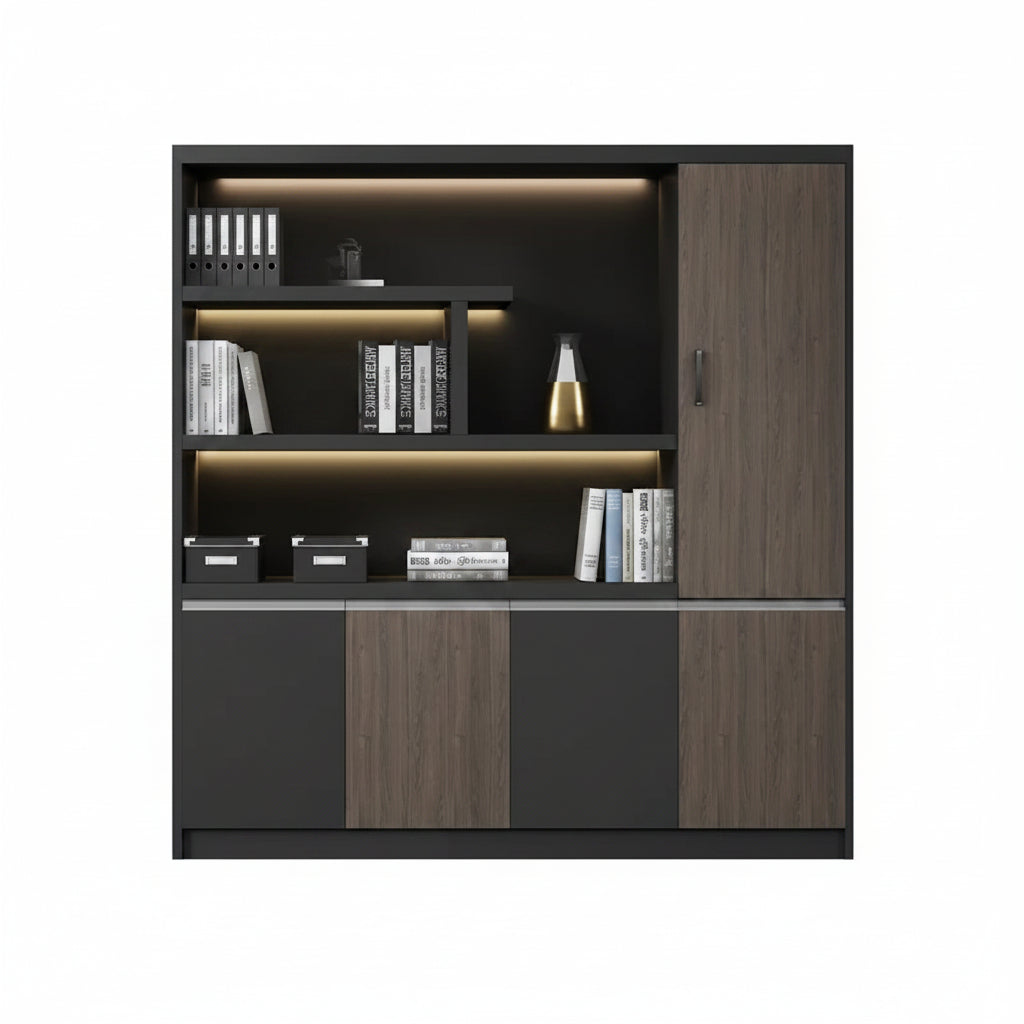 Bibliothèque de Bureau Modulable avec LED et Tiroirs – 7 Tailles, 0,8 m à 3,2 m
