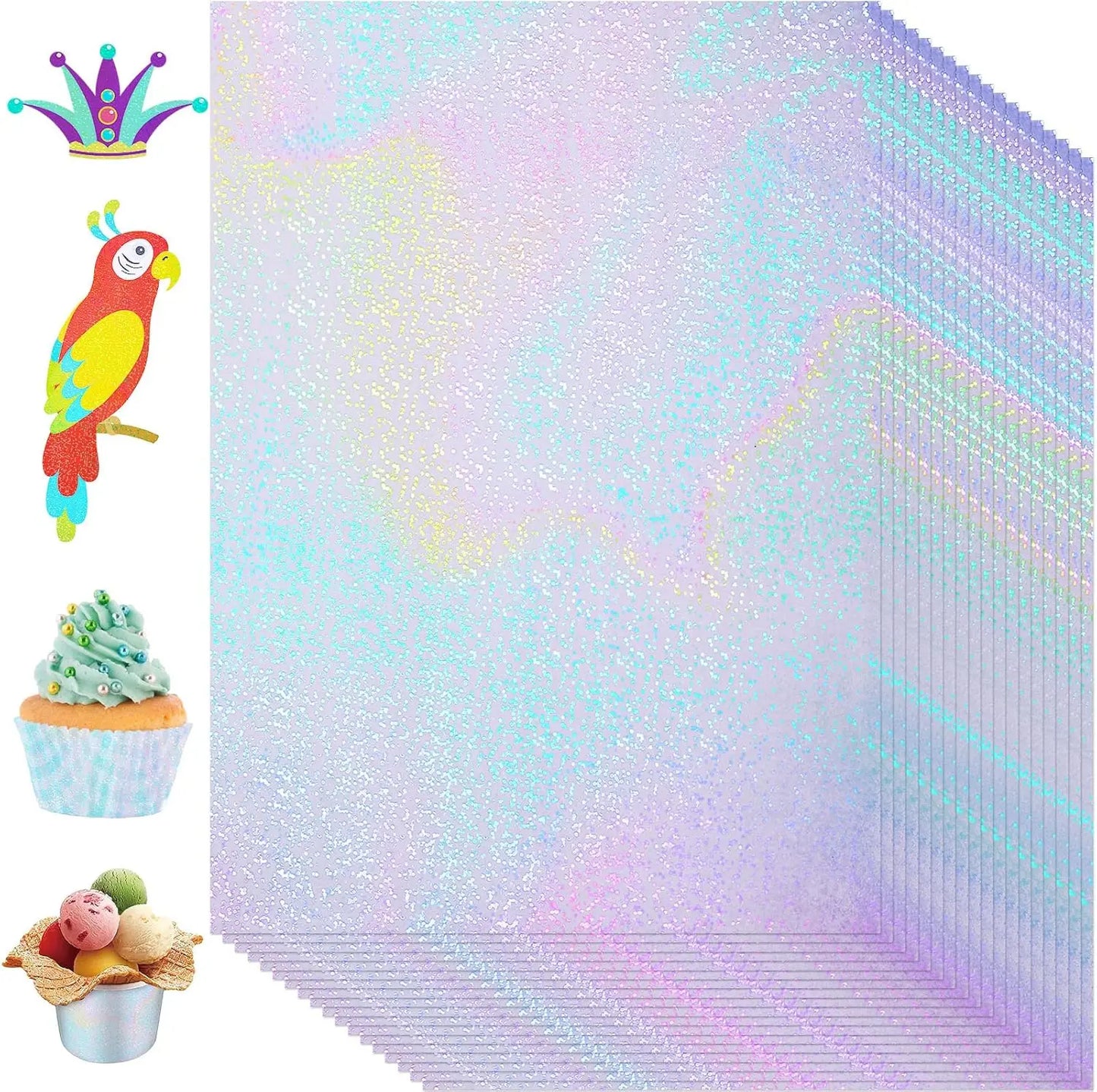 Papier Autocollant Holographique A4 – Lot de 20 Feuilles – Film Vinyle Auto-Adhésif – 6 Motifs