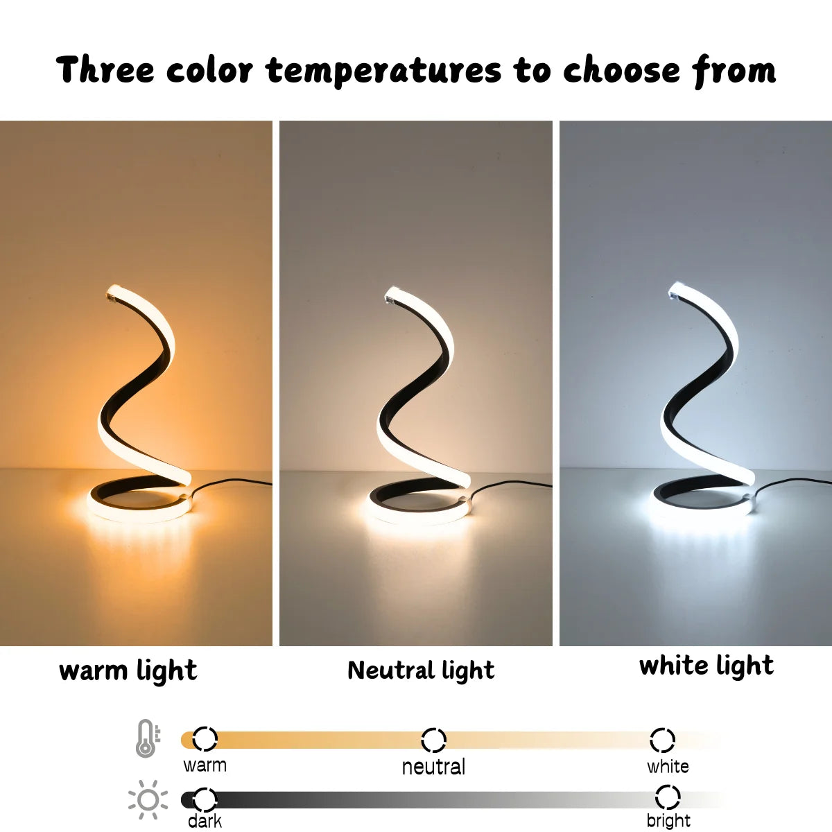 Lampe de Bureau Spirale LED Design – 3 Couleurs, USB, Décoration Moderne