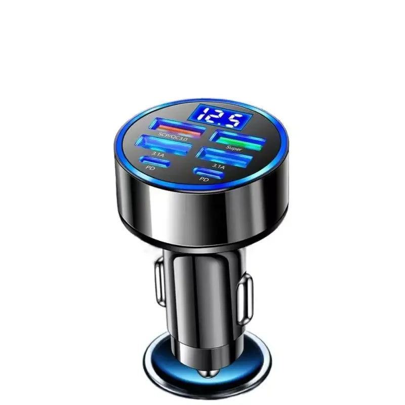 Chargeur Voiture USB-C 6-en-1 UYUXIO – Affichage Voltage, Charge Rapide, Compatible iPhone 16 & Samsung