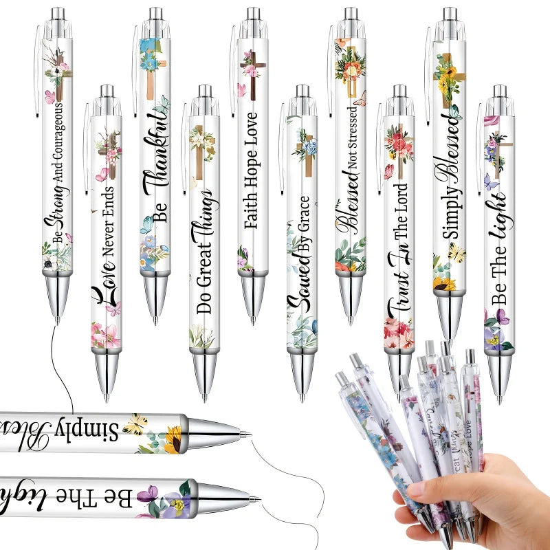 Lot de 5 Stylos Bille – Citations Chrétiennes Inspirantes, Rétractables, Homme & Femme, Bureau