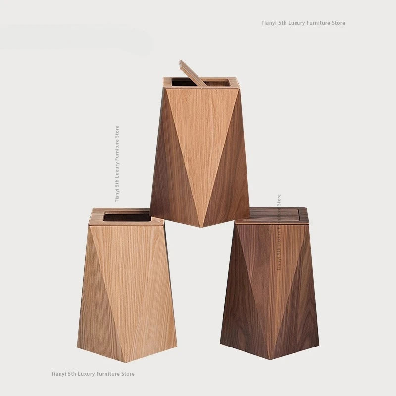 Poubelle Design en Bois Style Nordique – Forme Diamant, Salon & Bureau