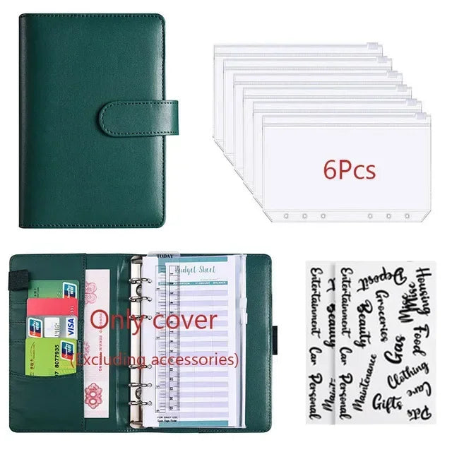 Classeur Budget A6 en Cuir PU – Organiseur Enveloppes – Pochettes & Anneaux – 10 Coloris
