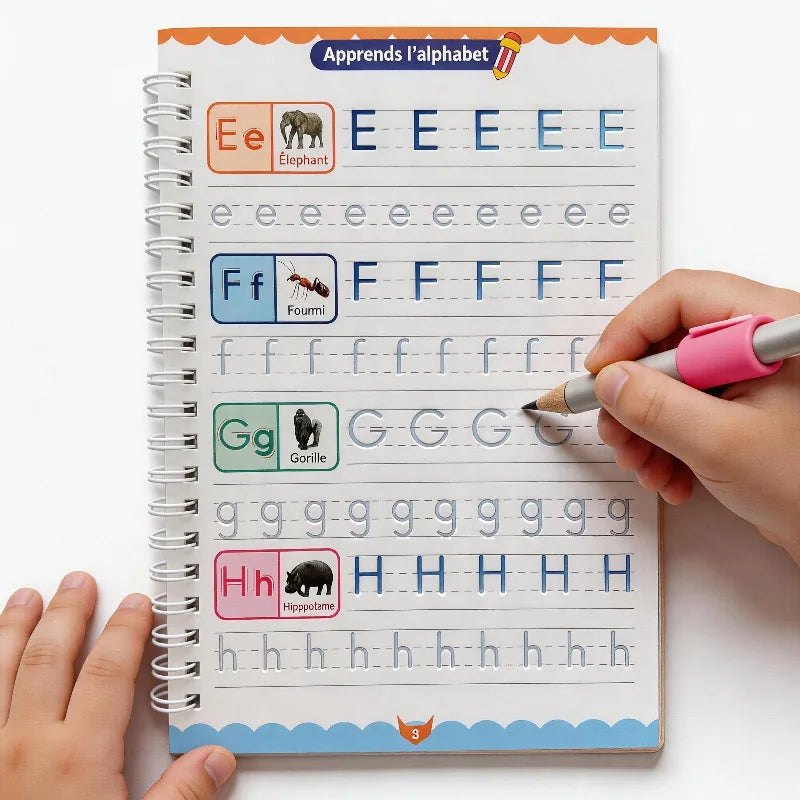 Cahier Pratique de l’Alphabet Français – Écriture Cursive Groove – Activités Enfants Débutants