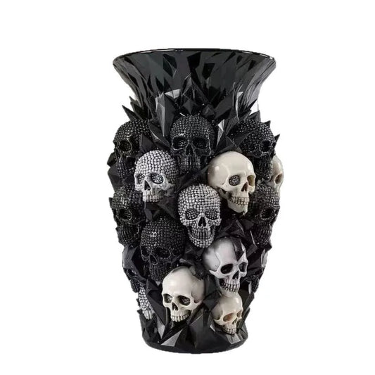 Vase Tête de Mort 3D en Résine Noire – Décoration Gothique Halloween