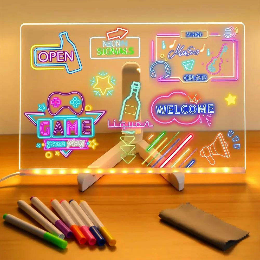 Tableau LED Acrylique DIY Effaçable – Veilleuse Dessin Enfant