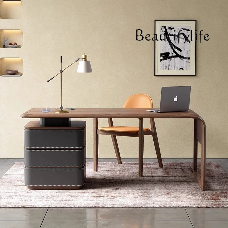 Bureau Minimaliste Italien Premium – Noyer & Cuir Sellier, 140 / 160 / 180 cm