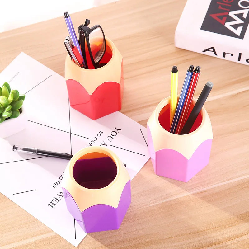 Porte-Stylos en Bois – Forme Tête de Crayon – Organiseur Bureau Style Coréen