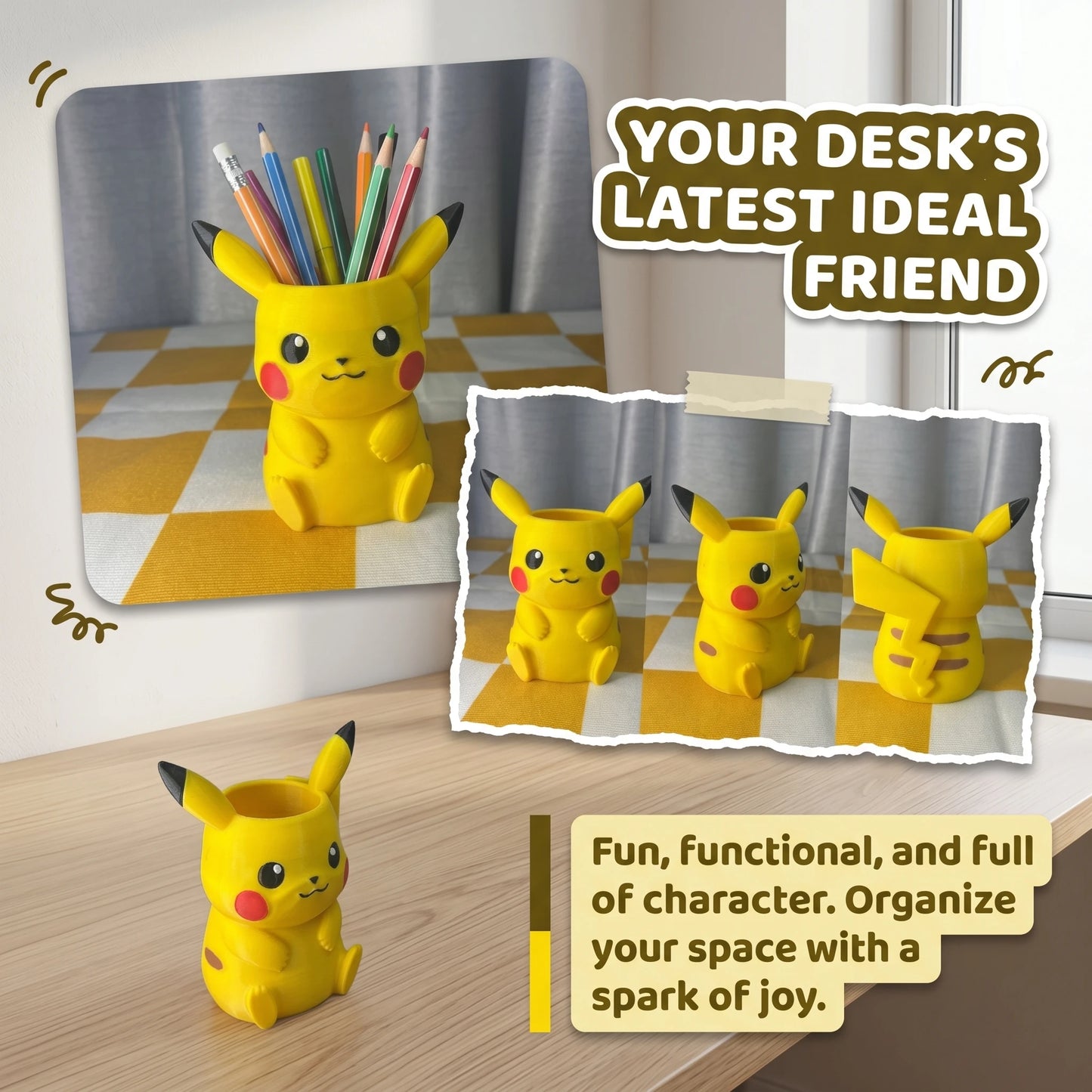 Porte-Crayons Pikachu Assis – Figurine Déco Bureau – Cadeau Pokémon