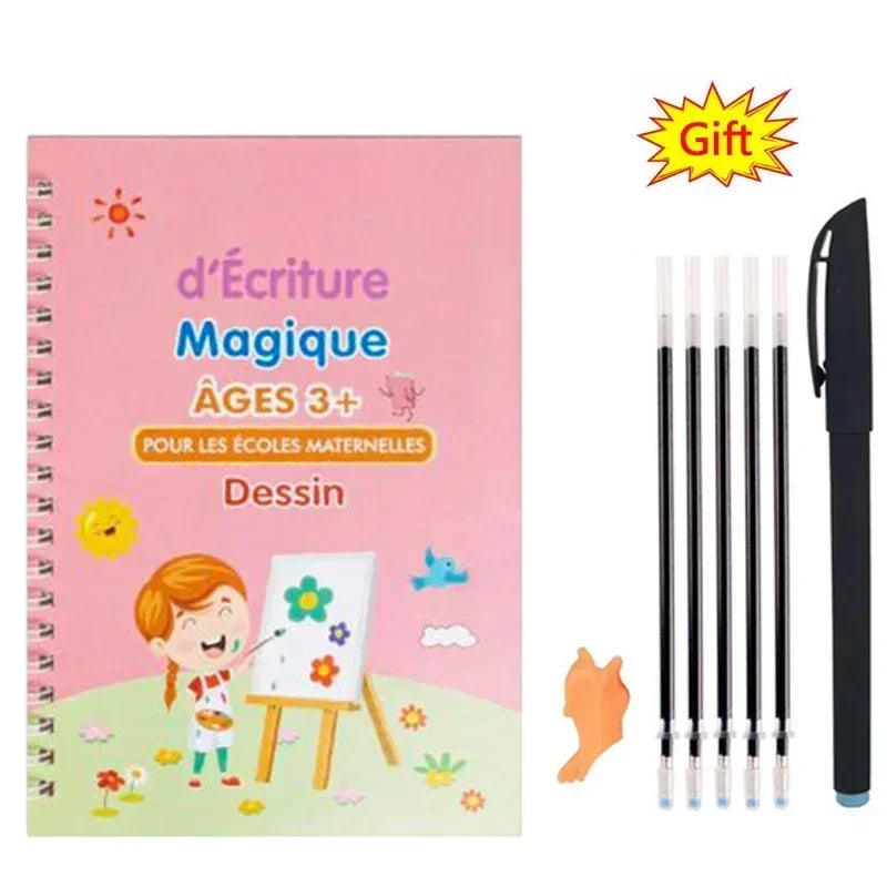 Cahier Magique Réutilisable – Alphabet, Chiffres, Maths & Dessin – Enfants – 4 Thèmes