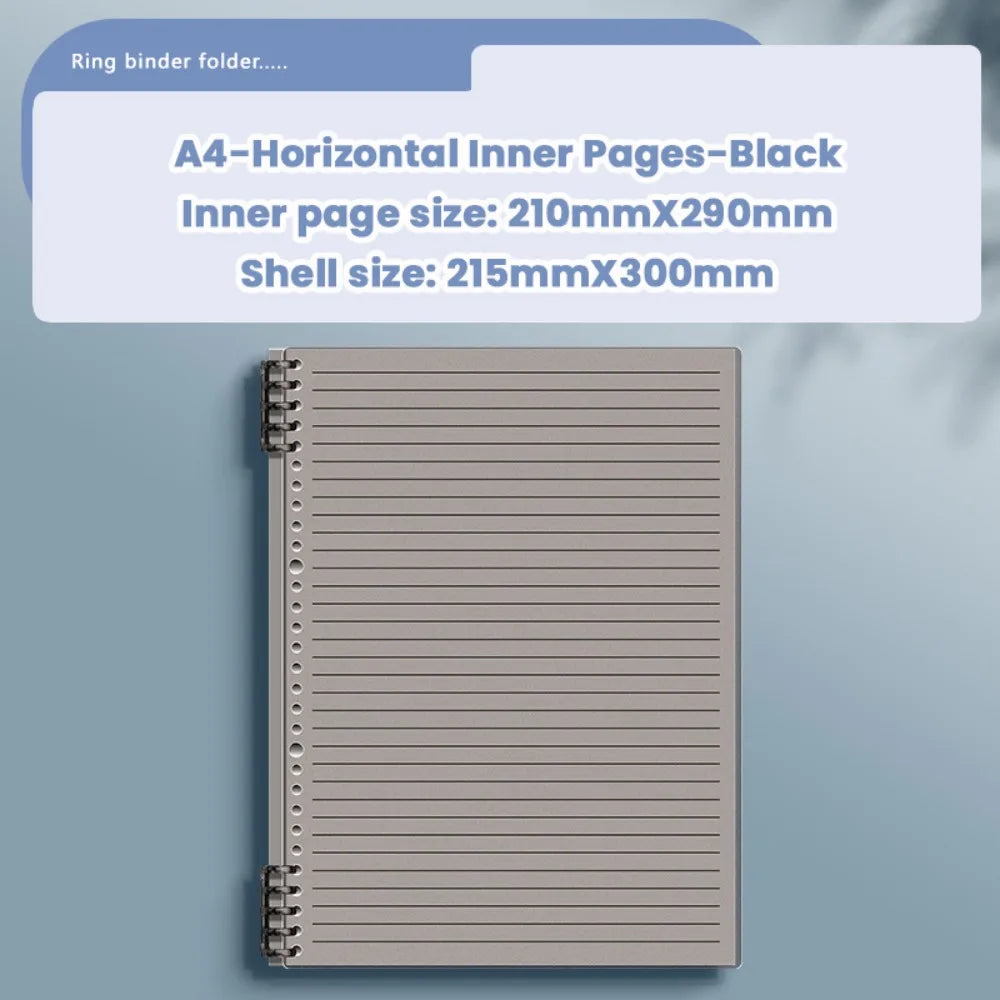 Cahier à Feuilles Mobiles A4/A5 – 60 Feuilles, Ligné ou Quadrillé, Couverture Transparente