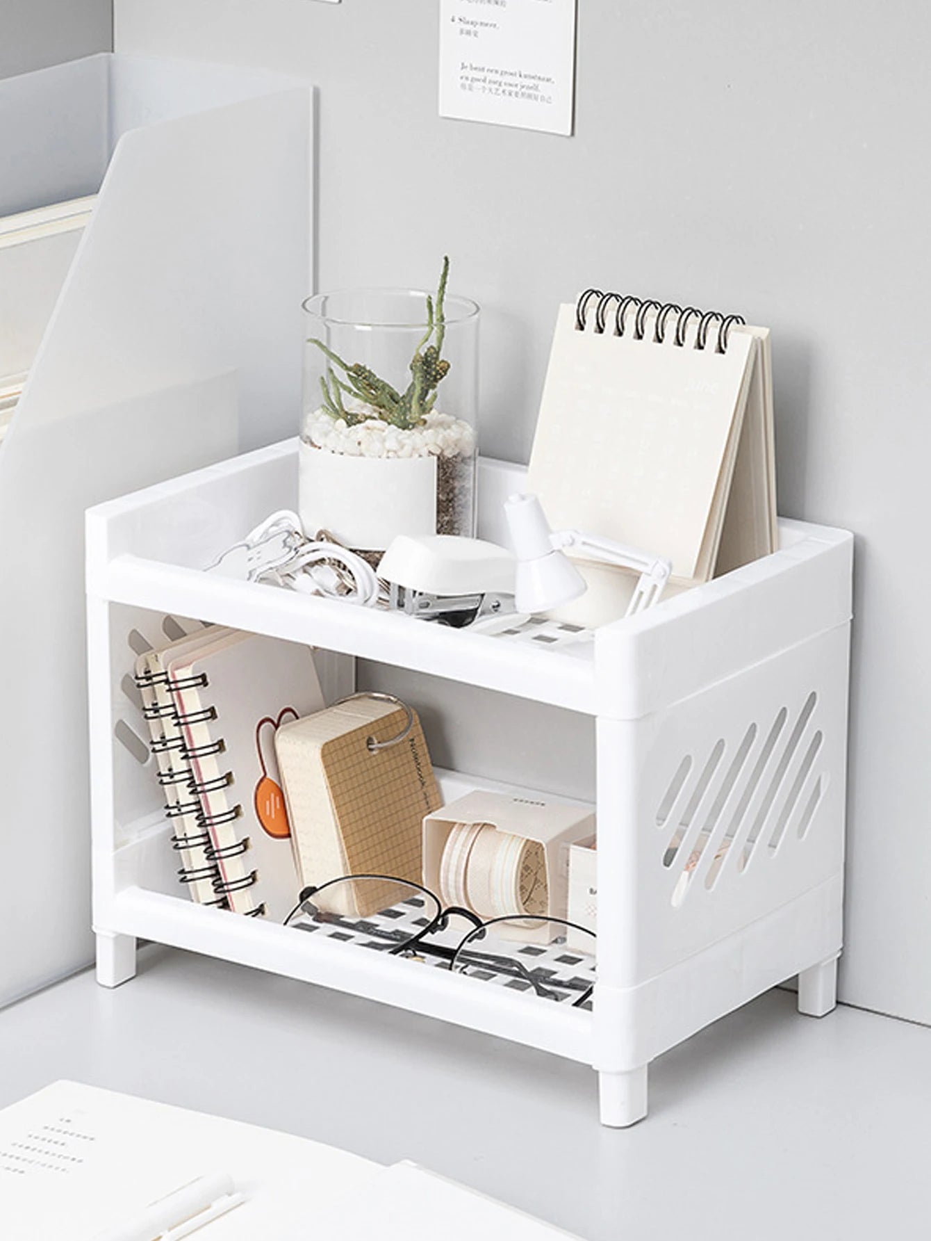 Rangement Bureau Double Étage – Plastique PP, Multifonction, École & Bureau