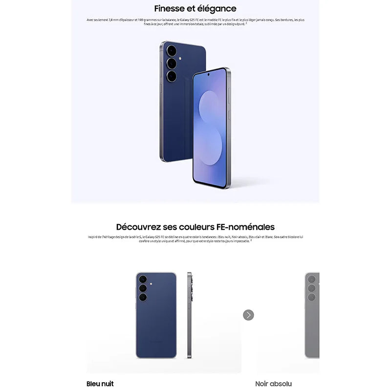Samsung Galaxy S25 FE 5G – 6,7" 120Hz, Triple Caméra 50MP, Batterie 4900mAh, IP68, NFC