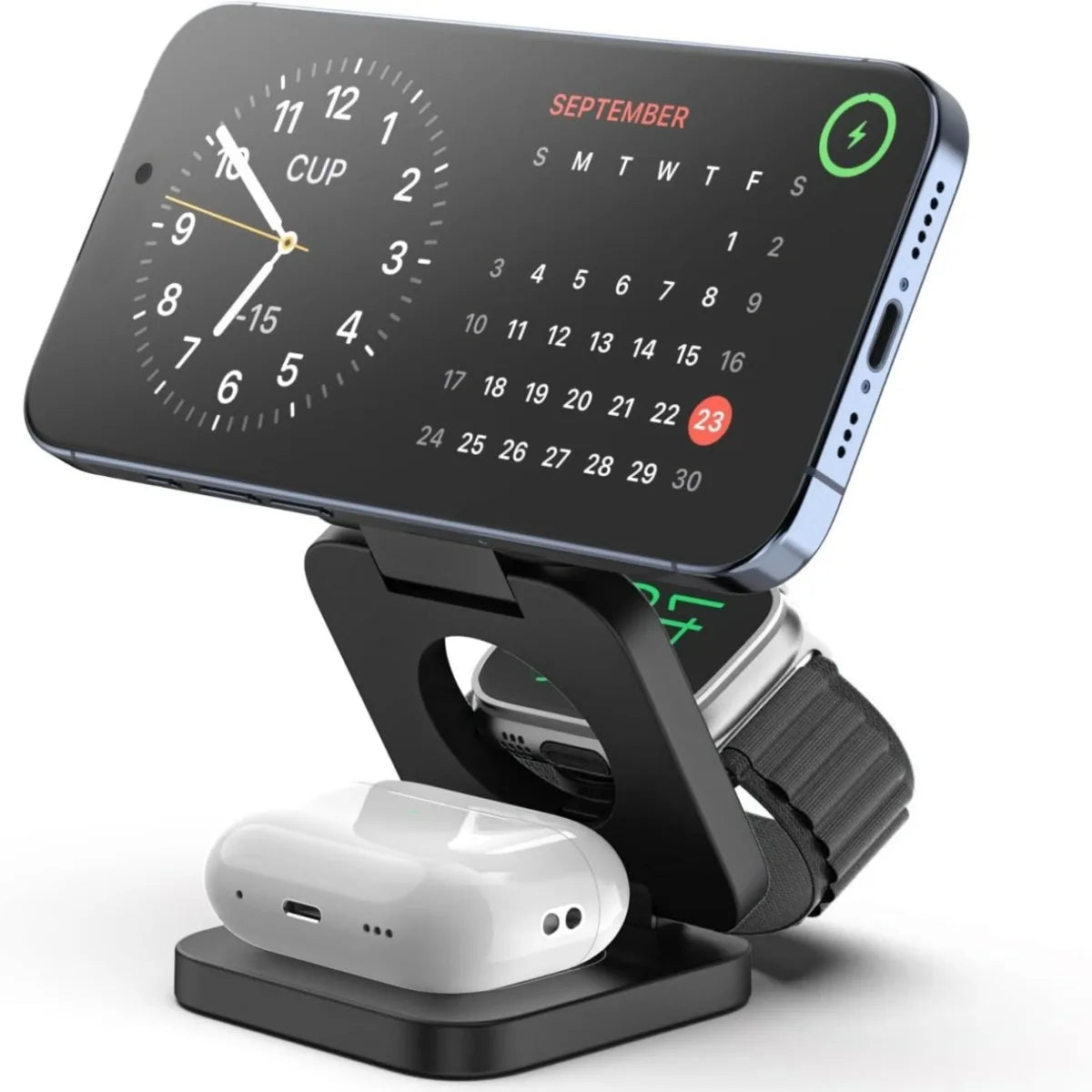 Chargeur Sans Fil 3-en-1 Pliable Magnétique – iPhone, Apple Watch & AirPods, Charge Rapide