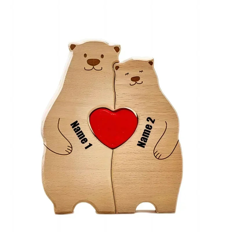 Puzzle en Bois Personnalisé Famille – Oursons avec Prénoms Gravés