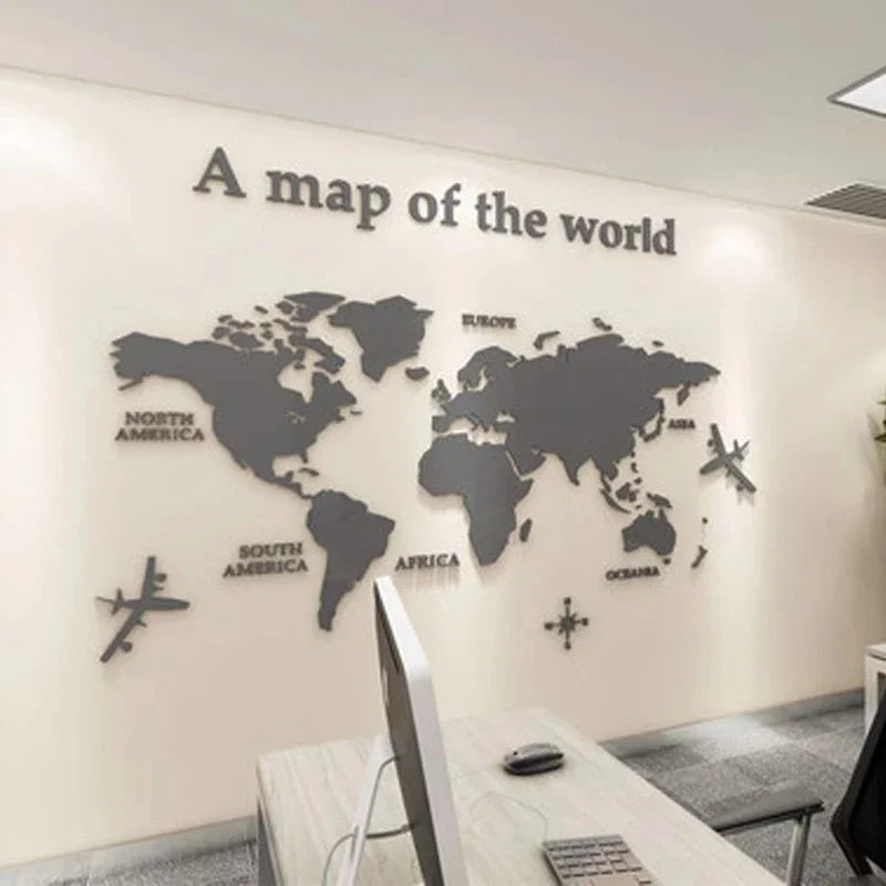 Sticker Mural Carte du Monde 3D en Acrylique – Décoration Salon, Bureau