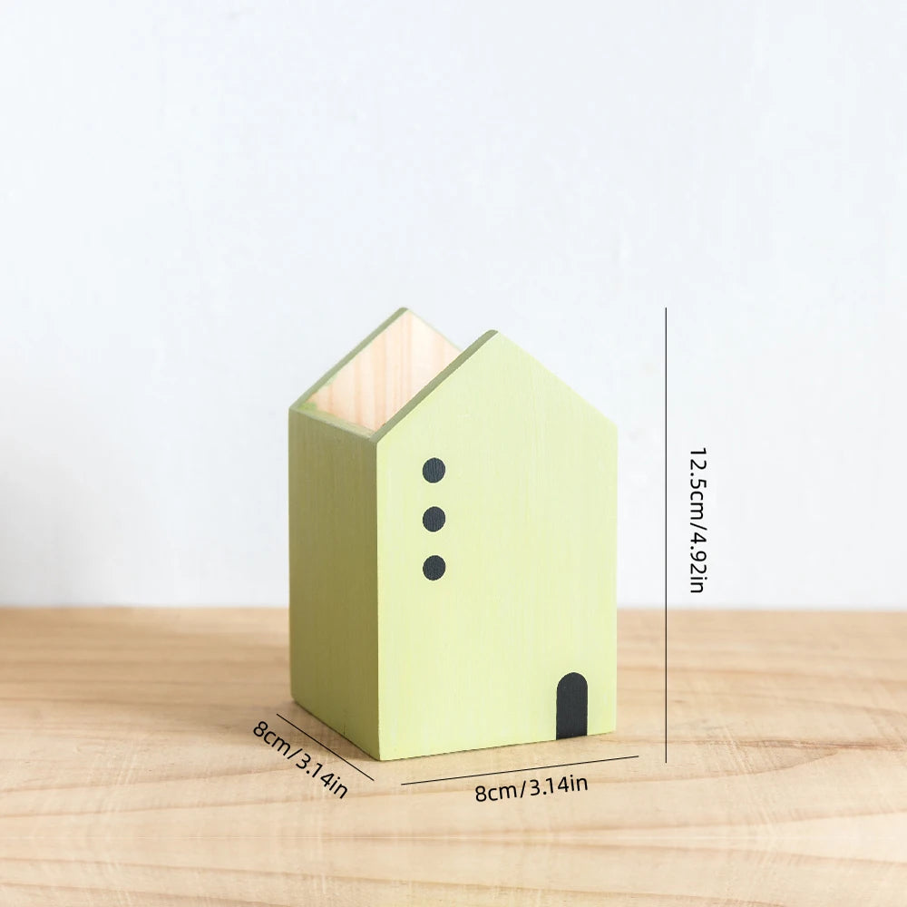 Porte-Stylos Maison en Bois – Style Scandinave – Organiseur Bureau & Coiffeuse – 5 Coloris