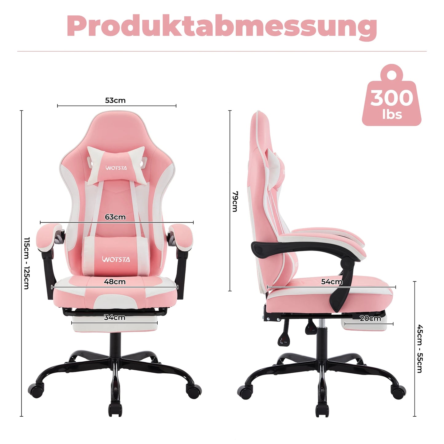 Chaise Gaming Ergonomique WOTSTA – Massage Lombaire, Inclinable, E-Sport, 3 Coloris