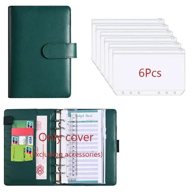 Classeur Budget A6 en Cuir PU – Organiseur Enveloppes – Pochettes & Anneaux – 10 Coloris