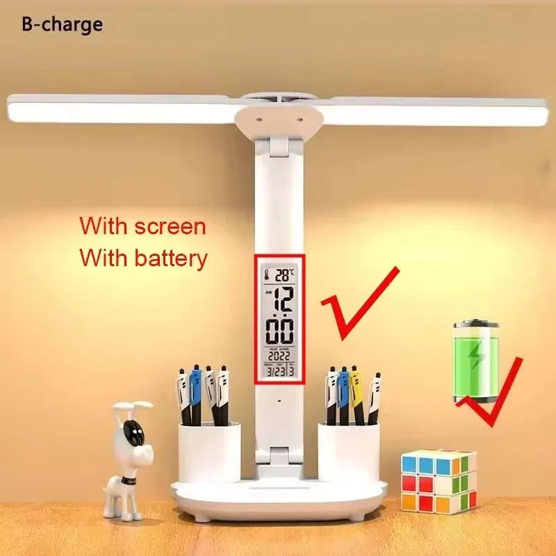 Lampe de Bureau LED avec Horloge & Ventilateur – Interrupteur Tactile, Filaire ou Rechargeable, 3 Modèles