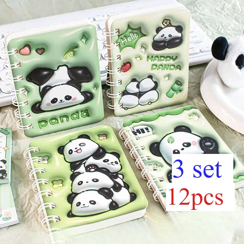 Lot de 4 Carnets Kawaii A7 – Panda & Capybara, Portable, Journal & Planner, Cadeau Papeterie