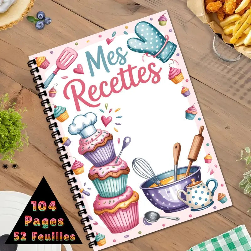 Cahier de Recettes A5 à Spirale – 100 Recettes, Thème Pâtisserie