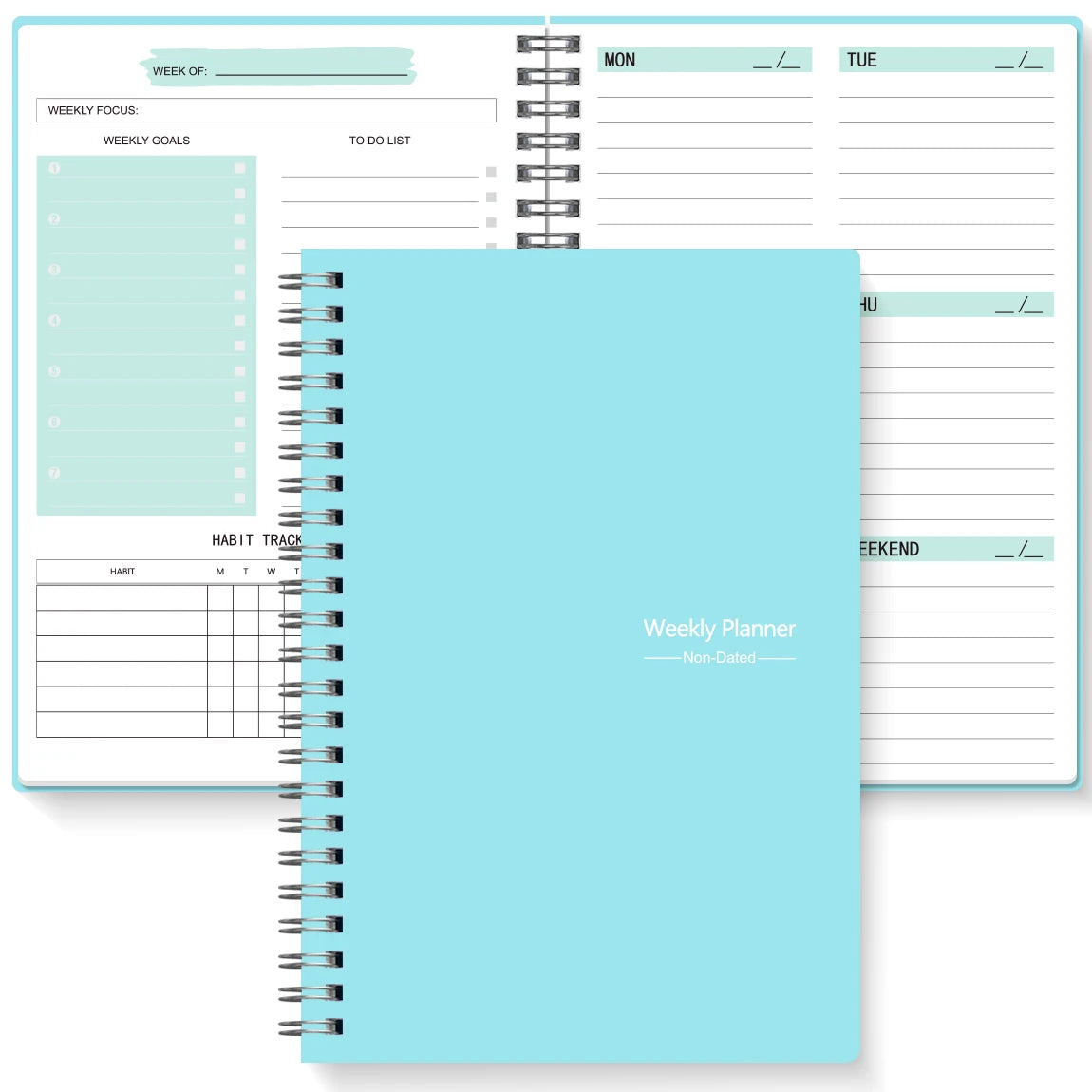 Agenda Hebdomadaire Spirale A5 Sans Date – Planificateur Flexible Bureau & École – 2 Coloris