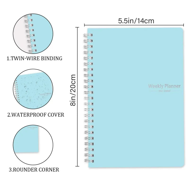 Agenda Planner Hebdomadaire A5 – 52 Semaines avec Stickers, 4 Designs