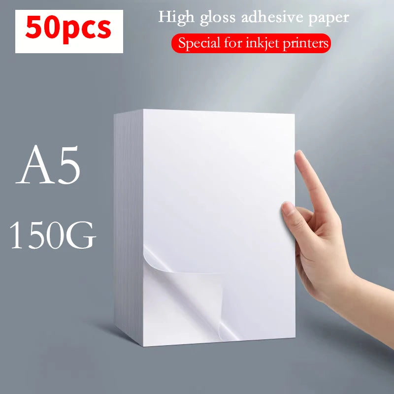 Papier Photo Autocollant Brillant – A4, A5 ou A6 – 135g ou 150g – Jet d’Encre – 20 à 100 Feuilles
