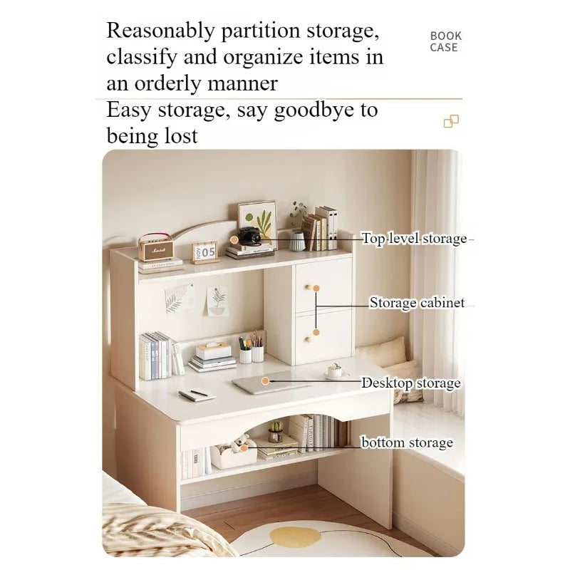 Bureau-Bibliothèque Intégré – Bureau Étudiant avec Rangement, 80 ou 100 cm