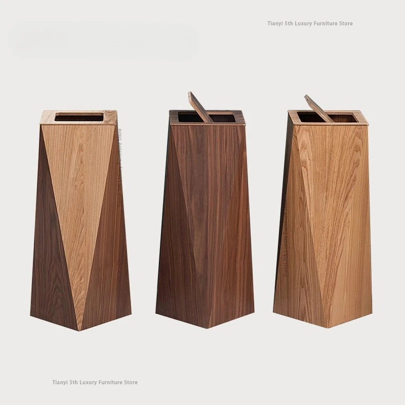 Poubelle Design en Bois Style Nordique – Forme Diamant, Salon & Bureau