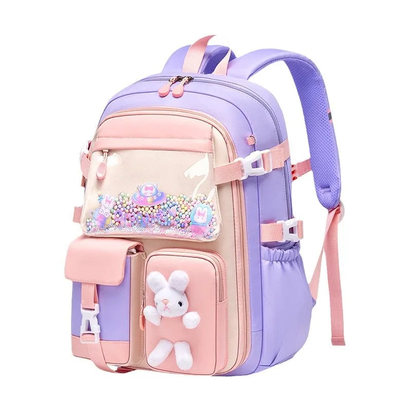 Cartable Kawaii Fille – Léger & Imperméable, Nylon, École Primaire, Taille S ou L, Rose ou Violet