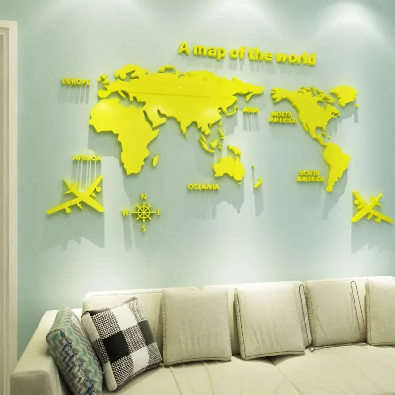 Sticker Mural Carte du Monde 3D en Acrylique – Décoration Salon, Bureau