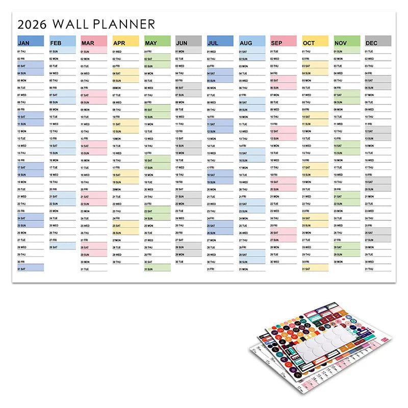 Calendrier Mural 2026 – Planificateur Annuel 365 Jours – Format Affiche – 8 Coloris