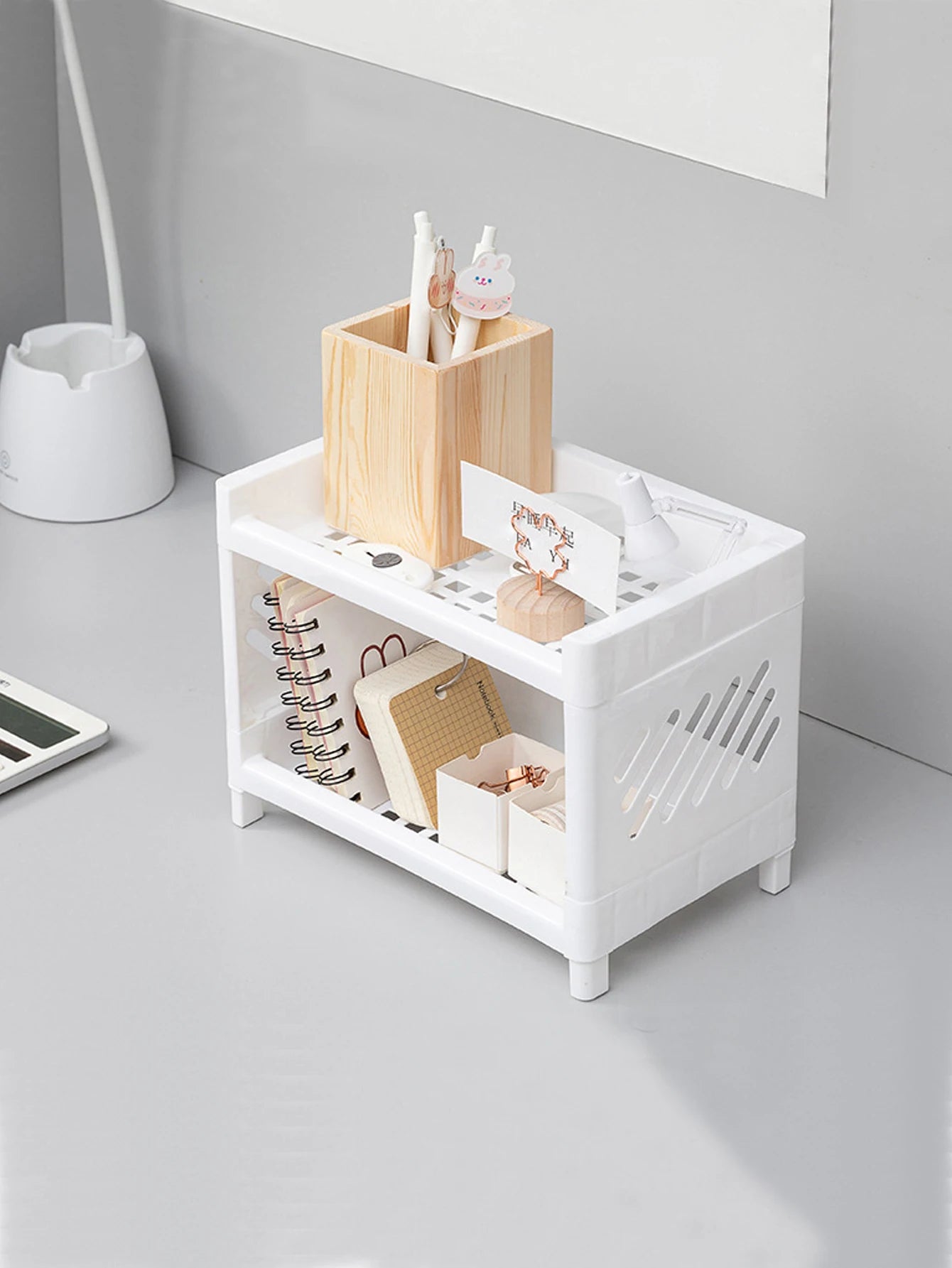 Rangement Bureau Double Étage – Plastique PP, Multifonction, École & Bureau