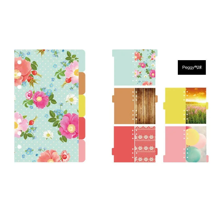 Intercalaires Aquarelle A5/A6 – 6 Trous, Séparateurs Feuilles Mobiles, 23 Motifs
