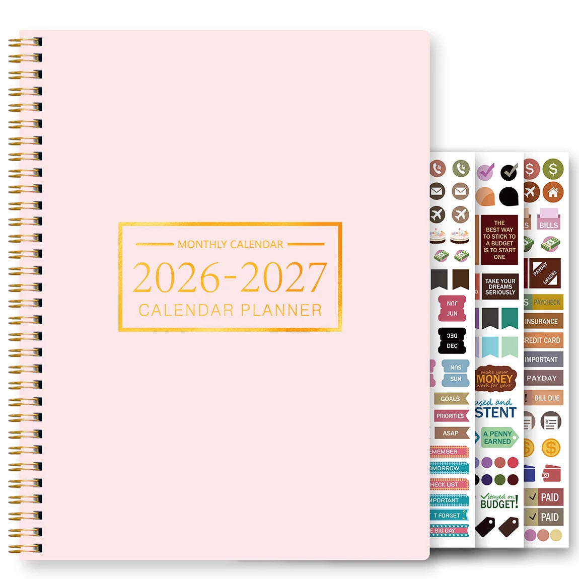 Planificateur Mensuel A4 – 2 Ans, Grille Large, Notes & Stickers Inclus, 8 Coloris