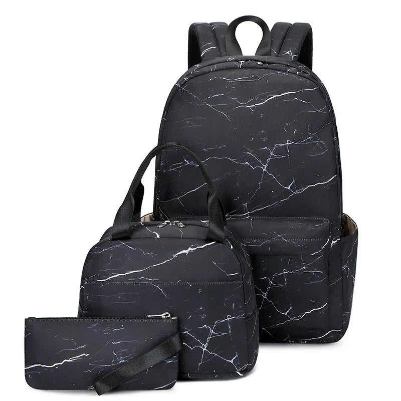Set Sac à Dos + Lunch Bag Ado Fille – Grande Capacité, Polyester, 3 Coloris